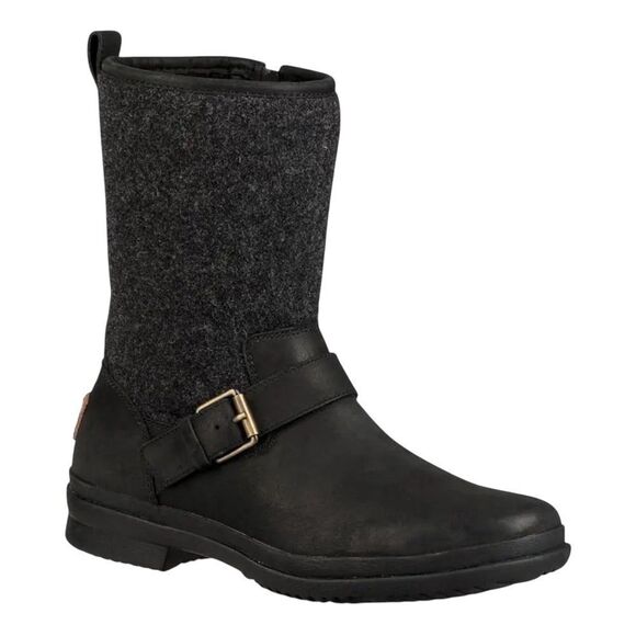 UGG Robbie Stout Gray/ Black Moto Ankle Boots Nubuck Leather wool - Picture 1 of 11